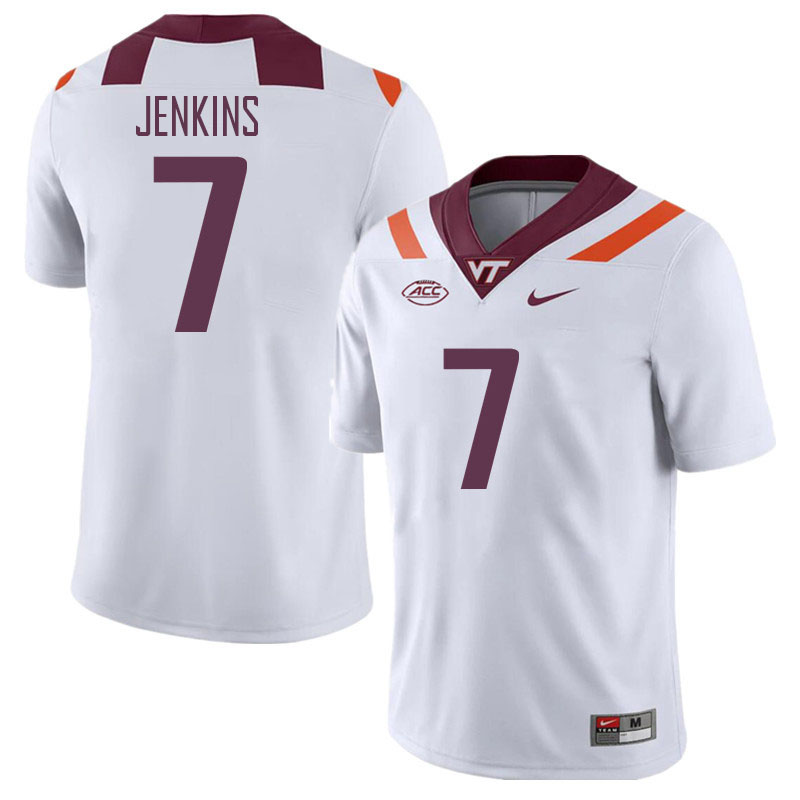 Men #7 Keonta Jenkins Virginia Tech Hokies College Football Jerseys Stitched Sale-White - Click Image to Close
